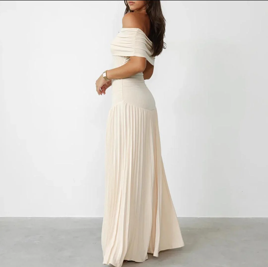 Femi Offshoulder Pleated Maxi Dress In Off-White - Image 3