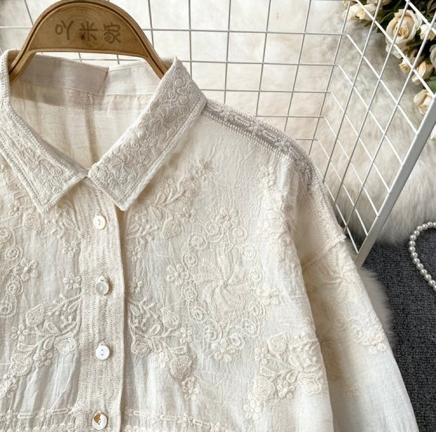 Fory Premium Embroidered Cotton Shirts In Beige - Image 7