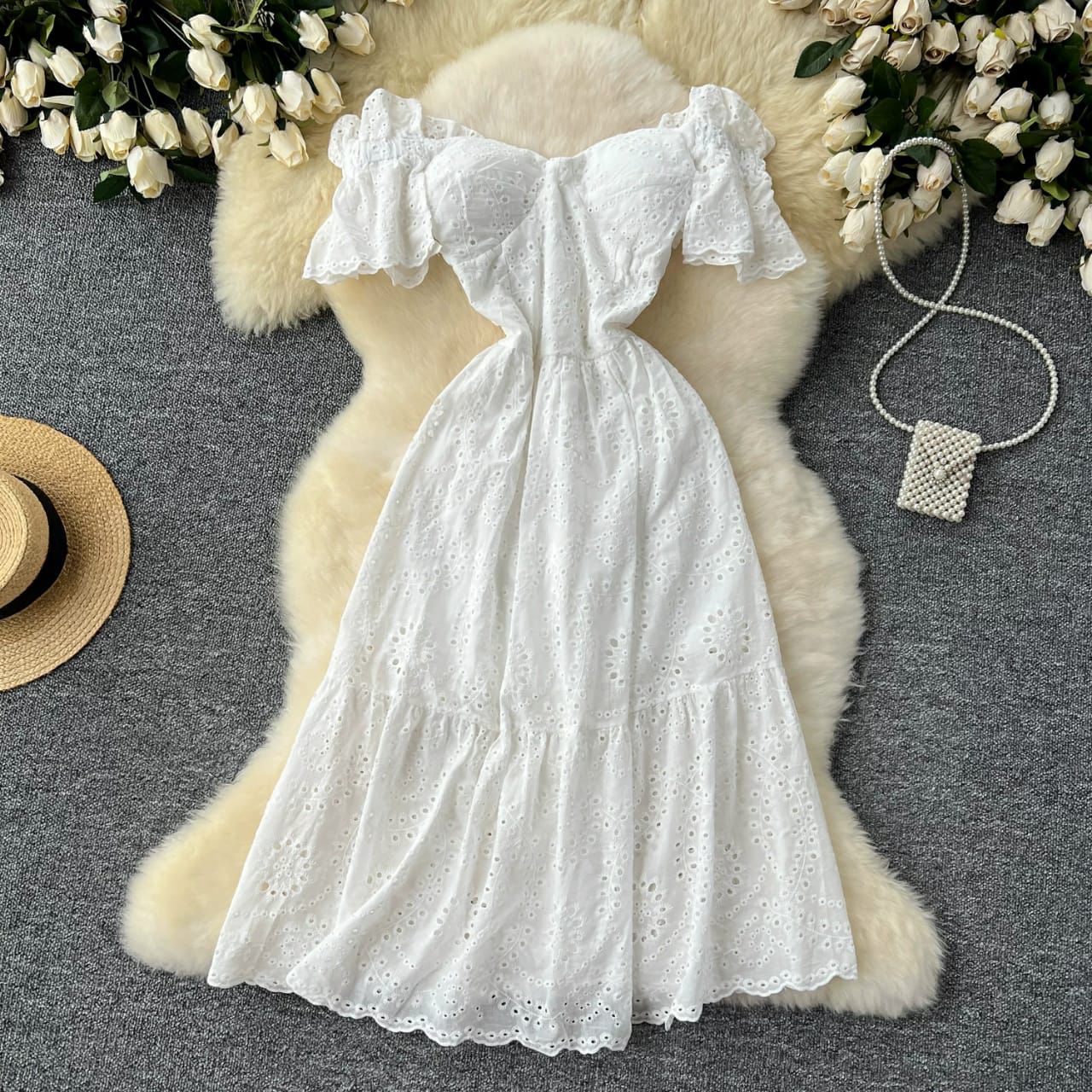 Filicia Eyelet Cotton Dress In White - Image 2