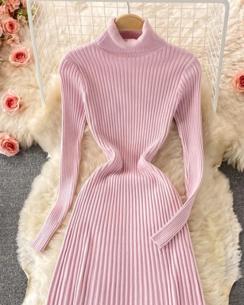 Flavie Premium Knitted Midi Dress In Pink - Image 2