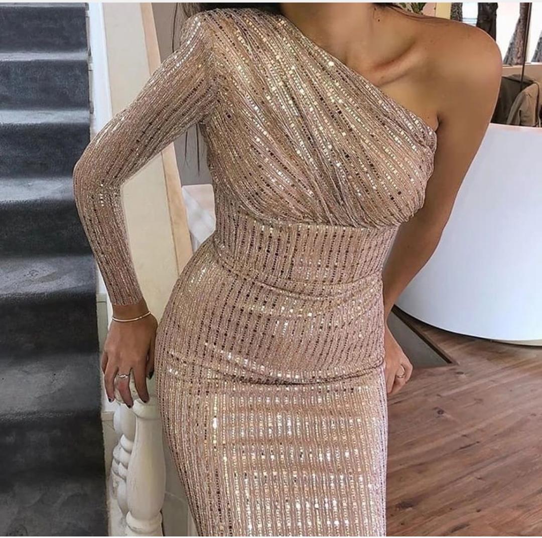 Fredger Sequined Dress in Beige - Image 3