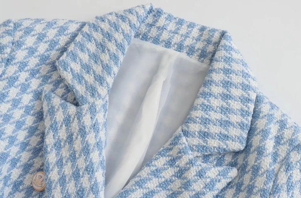 Freya Statement Tweed Blazer in Blue - Image 2