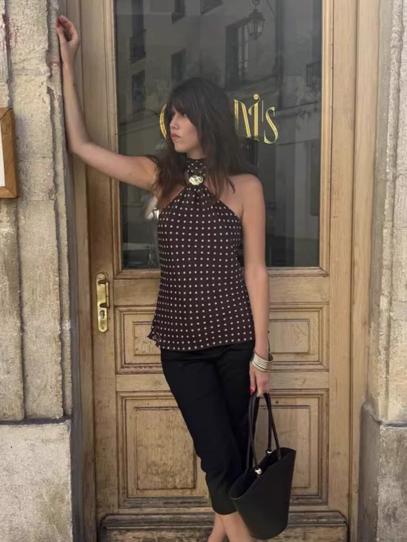 Gabrielle Top With Attached Scarf In Brown - Image 2