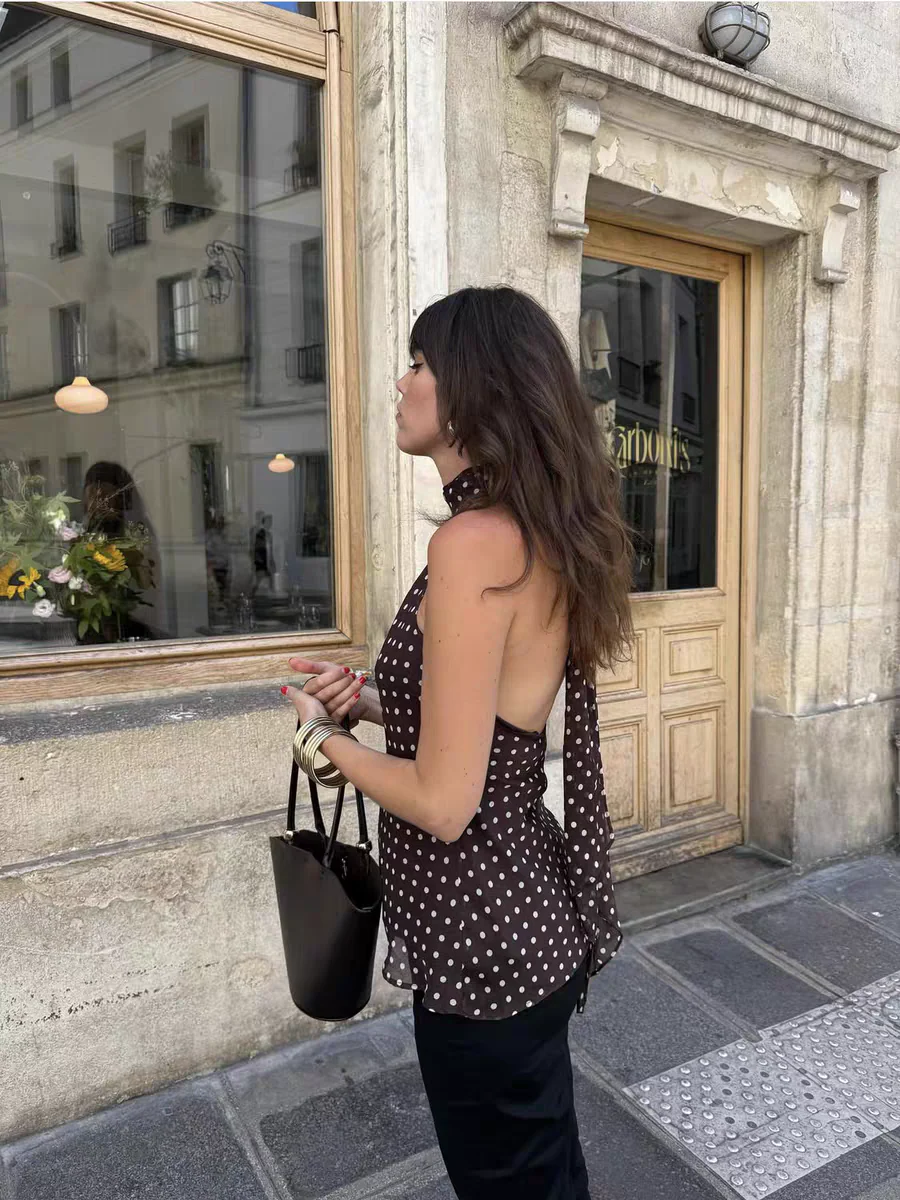 Gabrielle Top With Attached Scarf In Brown - Image 4