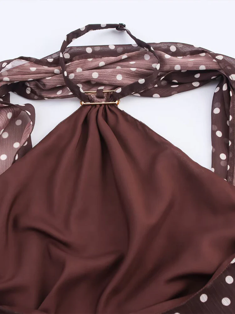 Gabrielle Top With Attached Scarf In Brown - Image 8
