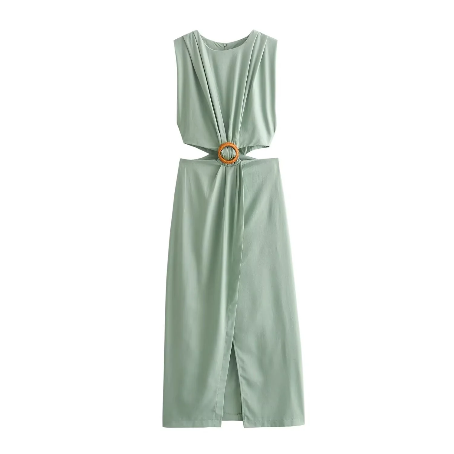 Galina Waist Cut-Out Slit Dress In Pista Green - Image 4