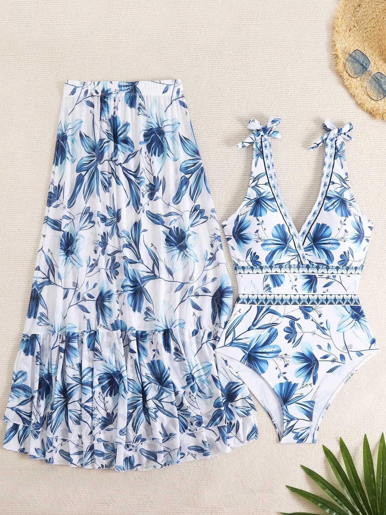 Garry Swimsuit With Skirt In Blue - Image 6