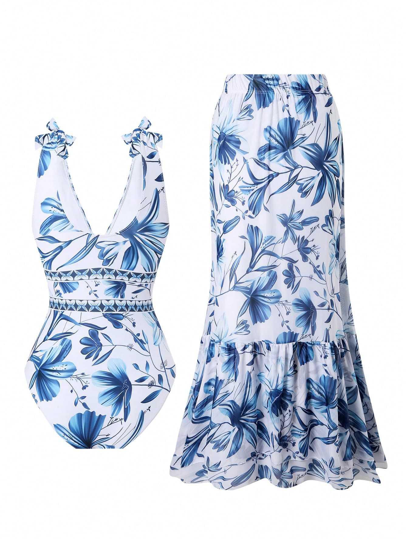 Garry Swimsuit With Skirt In Blue - Image 8