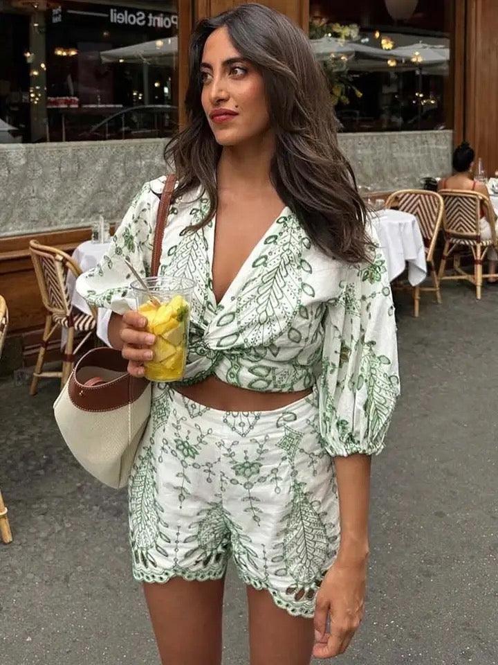 Gemma Eyelet Summer Coord Set In Green - Image 4