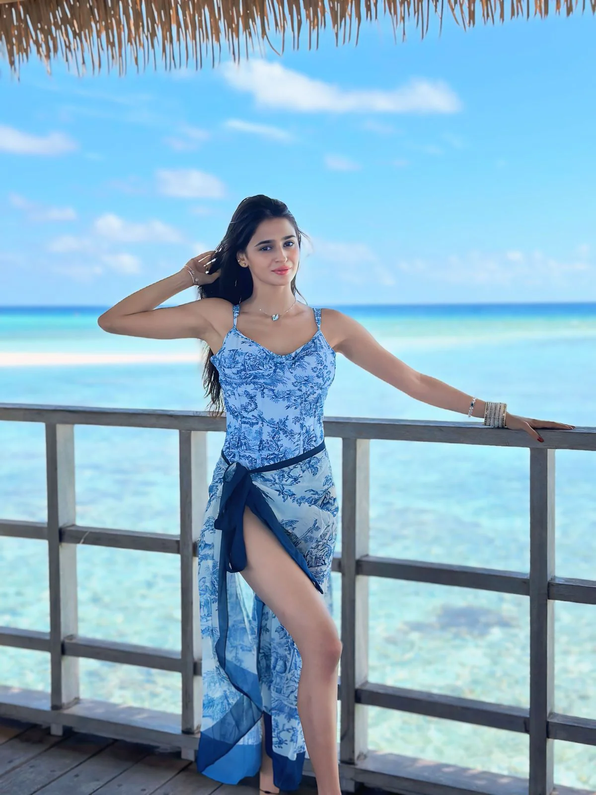 Gina Swimsuit with Sarong In Blue - Image 7