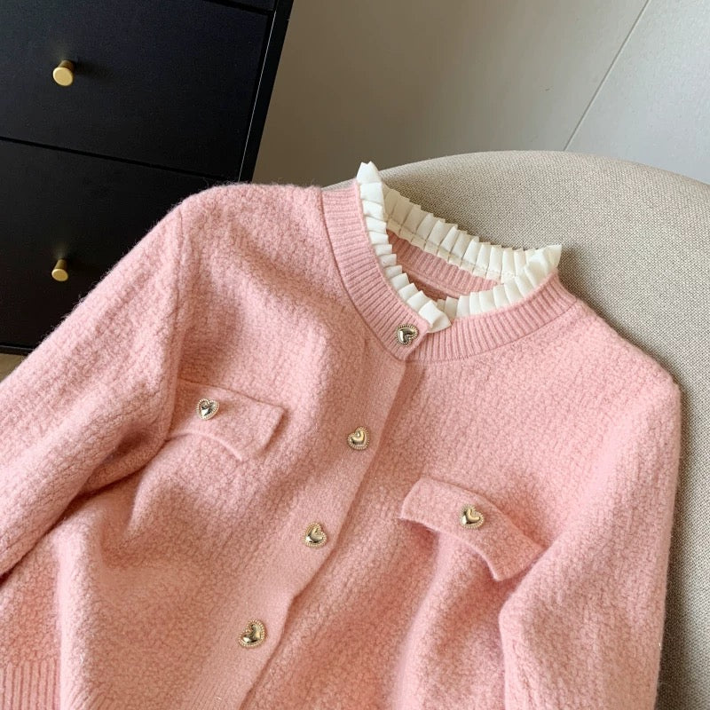 Gia Cute Heart Cardigans in Pink - Image 4