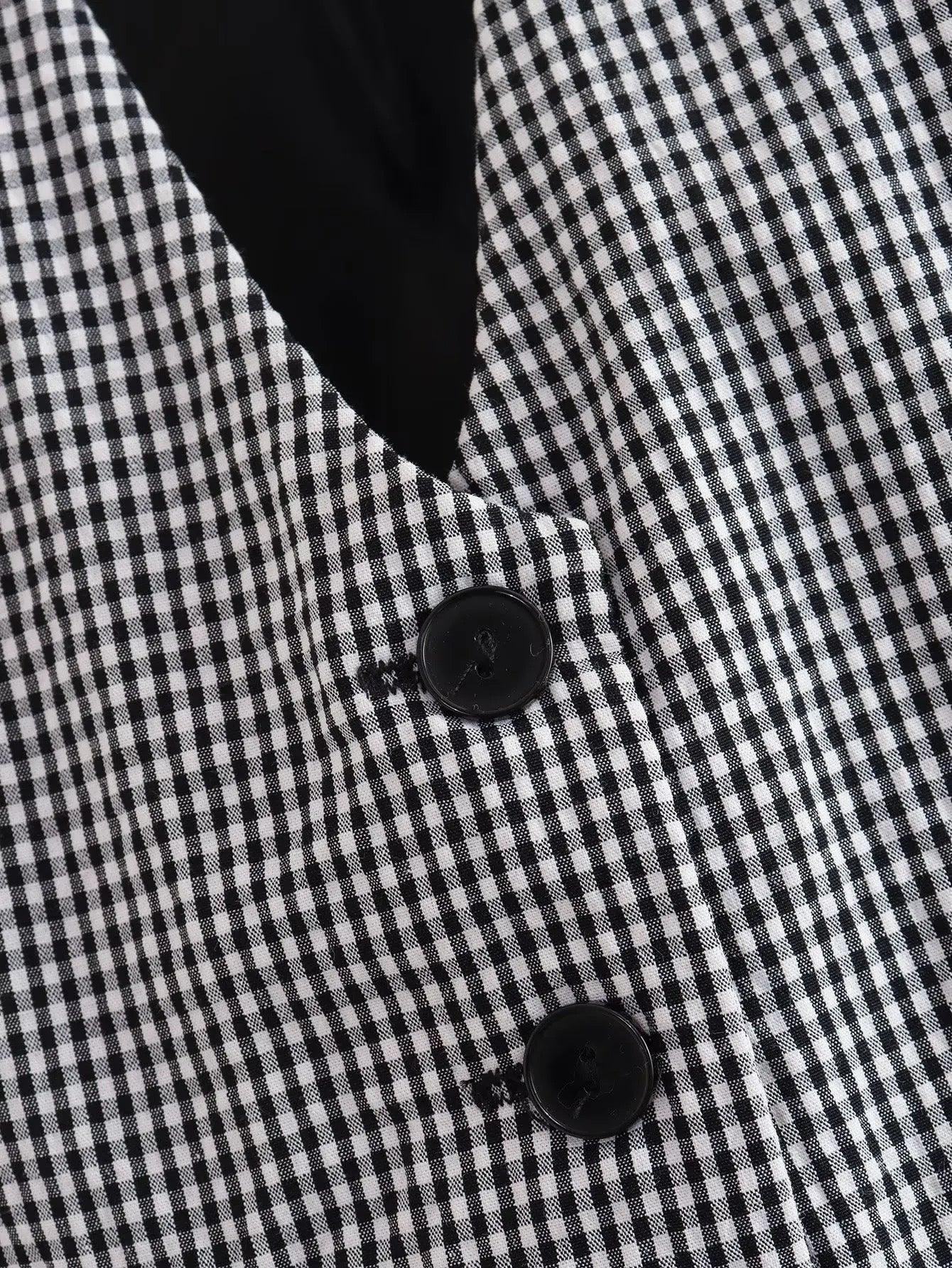 Gingham Print Statement Vest Tops - Image 4