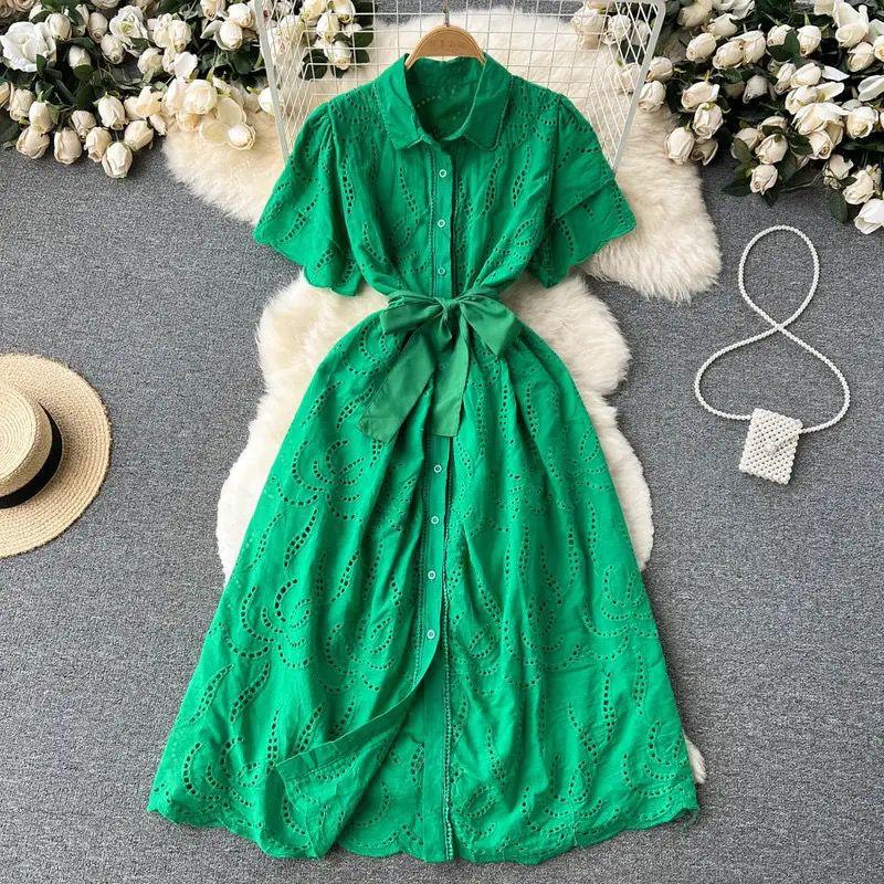 Ginny Cotton Dress In Green - Image 4