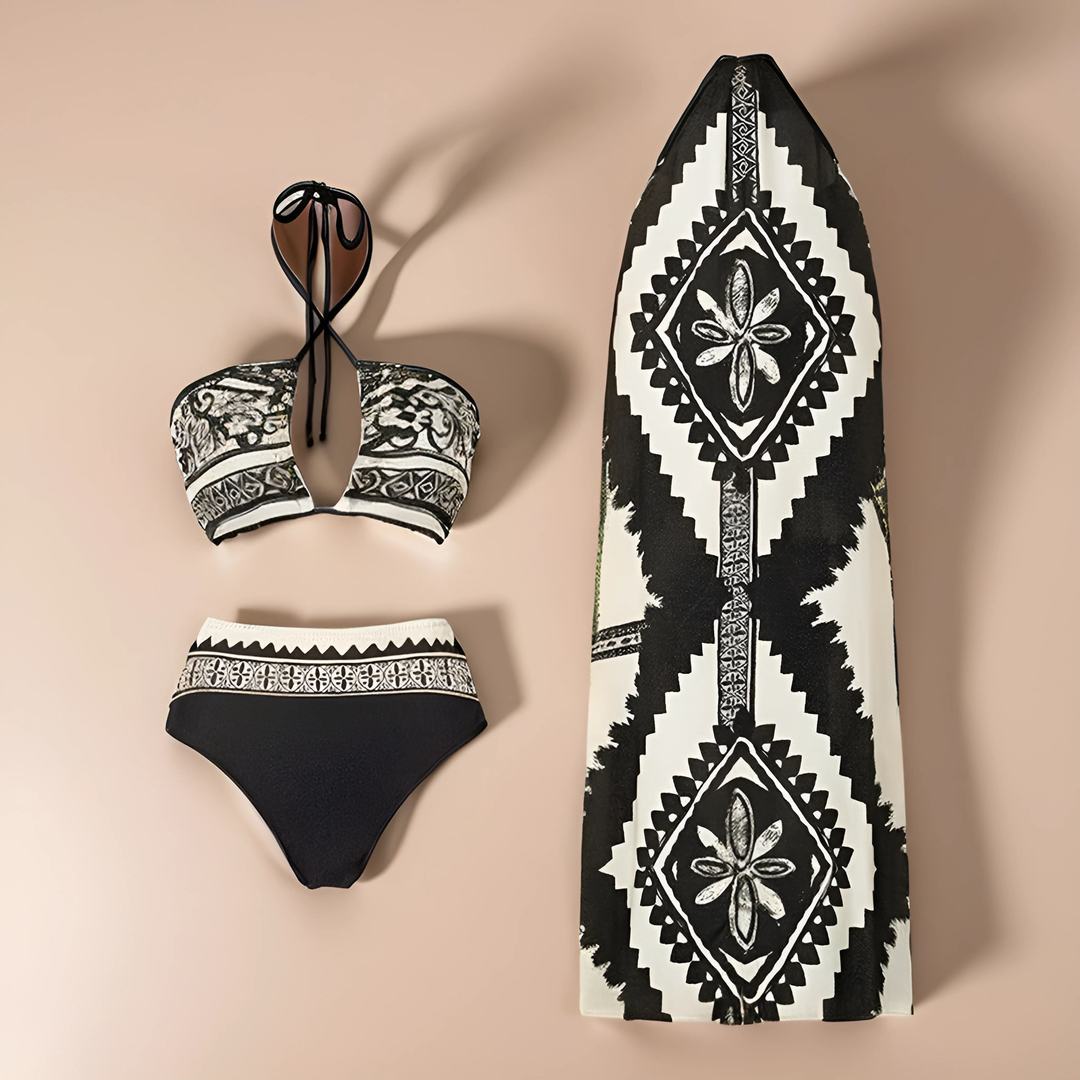 Giza Swimsuit with Sarong Skirt In Black - Image 2