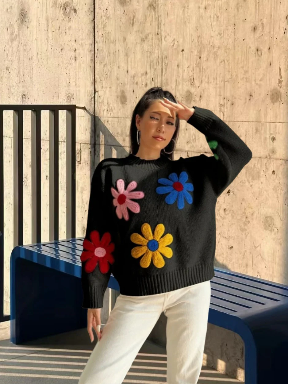 Halle Embroidered Floral Woolen Sweater - Image 2