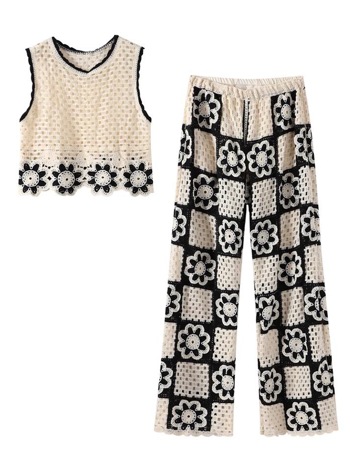 Hanako Crochet Coord Set -Resortwear In Beige - Image 5