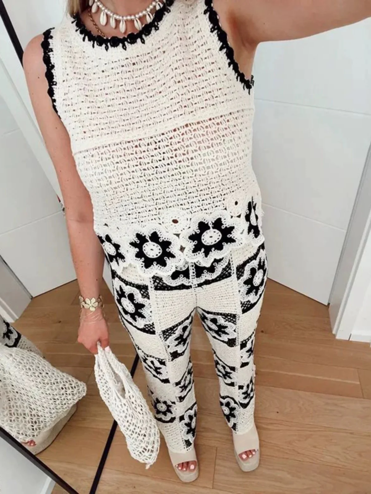 Hanako Crochet Coord Set -Resortwear In Beige - Image 6