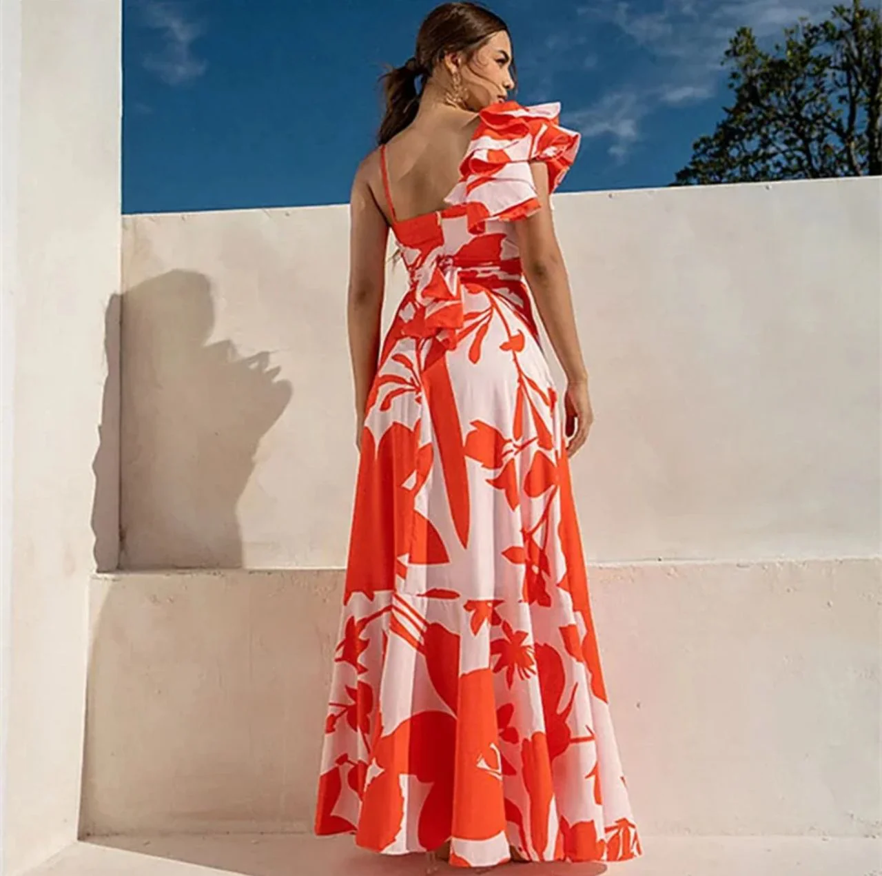 Harley Swimsuit With Sarong Skirt In Orange - Image 4