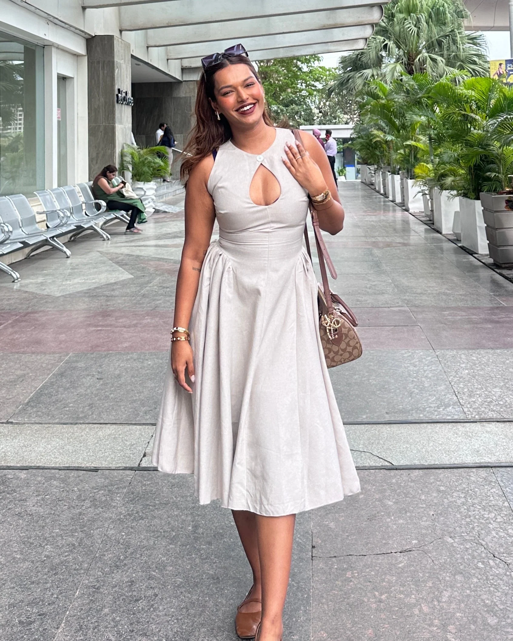 Harlow Statement Dropwaist Midi Dress In Beige - Image 4