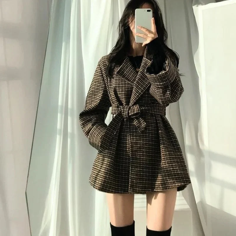 Harriet Plaid Woolen Overcoat with Belt - Image 2