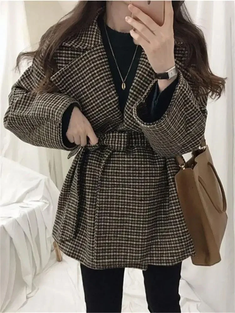 Harriet Plaid Woolen Overcoat with Belt - Image 3
