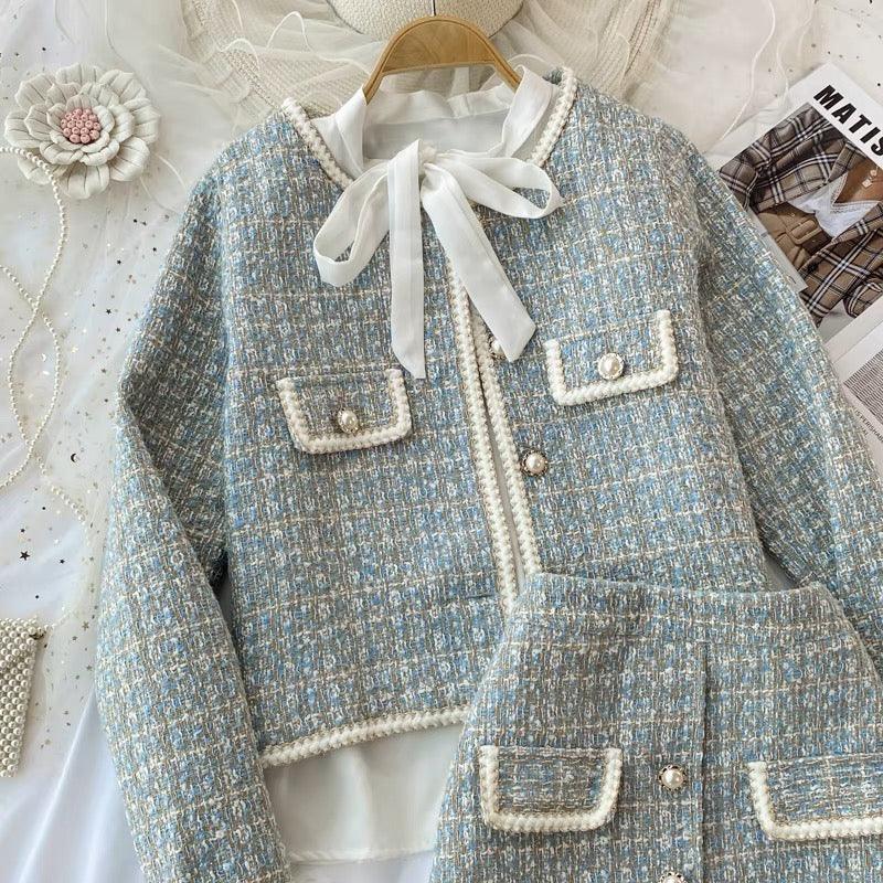 Hazel Statement Coord Set - Tweed In Ice Blue - Image 4