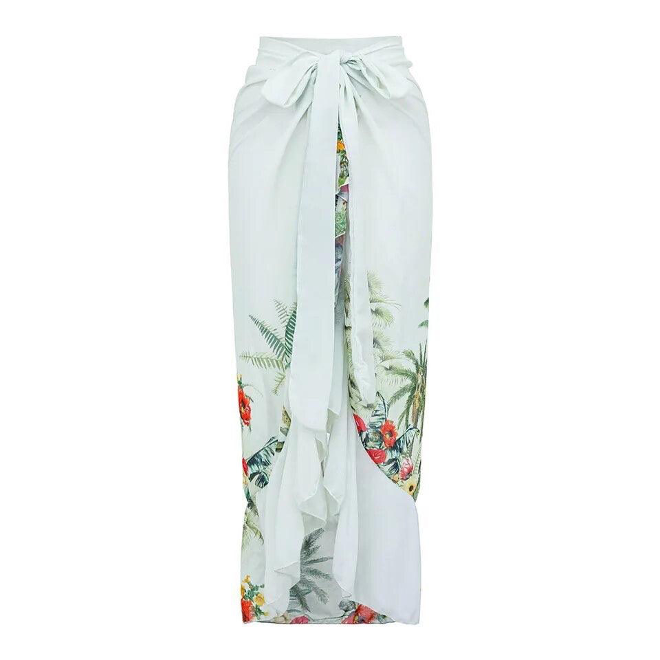 Helma swimsuit with Sarong Skirt In White - Image 5