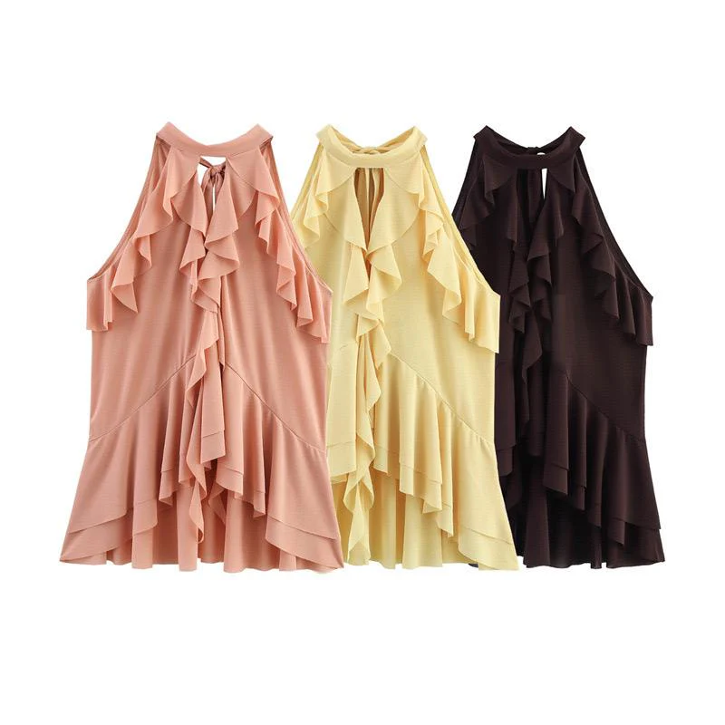 Hena Ruffled Summer Top In Brown - Image 3