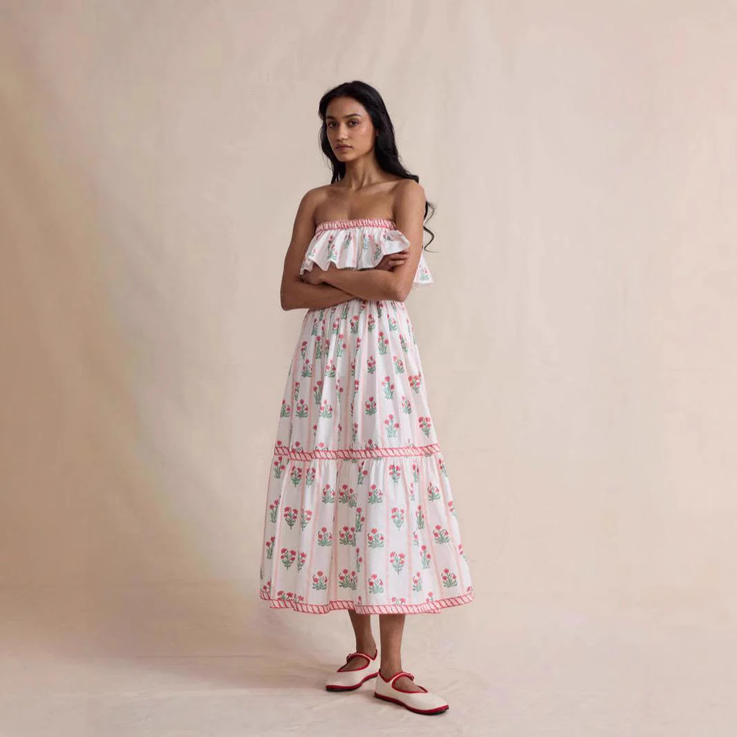 Henna Offshoulder Floral Dress In Off-White