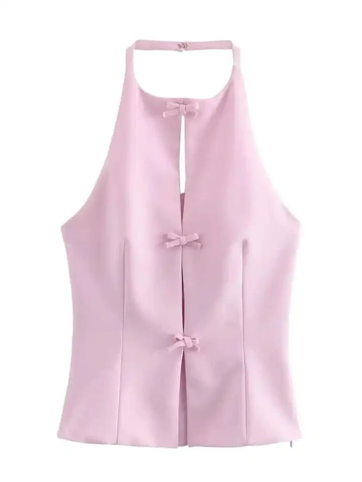 Hilton Statement Vest Knot Top In Pink - Image 11