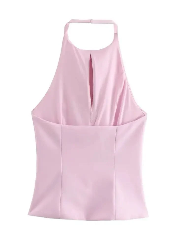 Hilton Statement Vest Knot Top In Pink - Image 7
