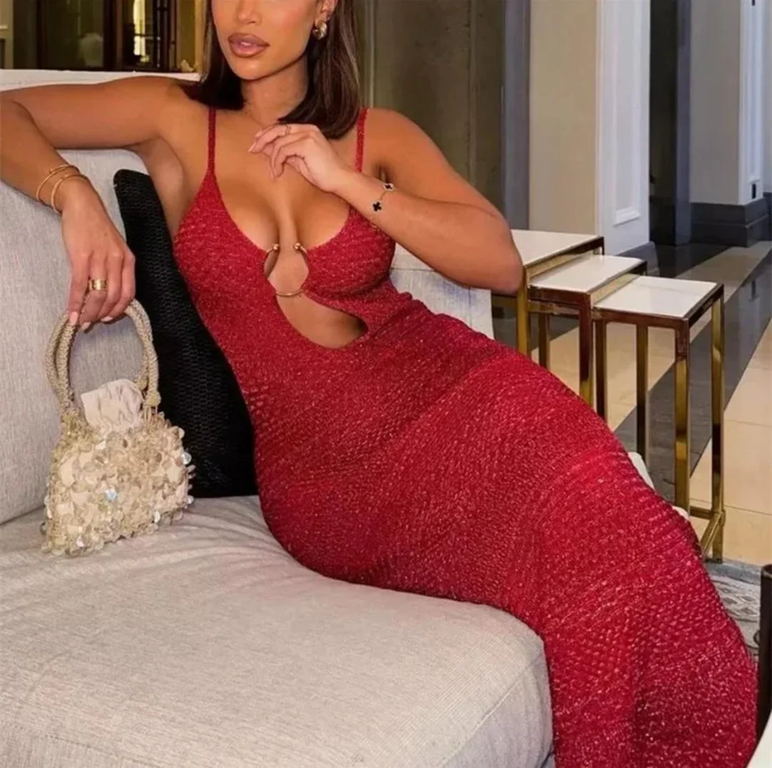 Huma Statement Backless Knitted Dress In Red - Image 2