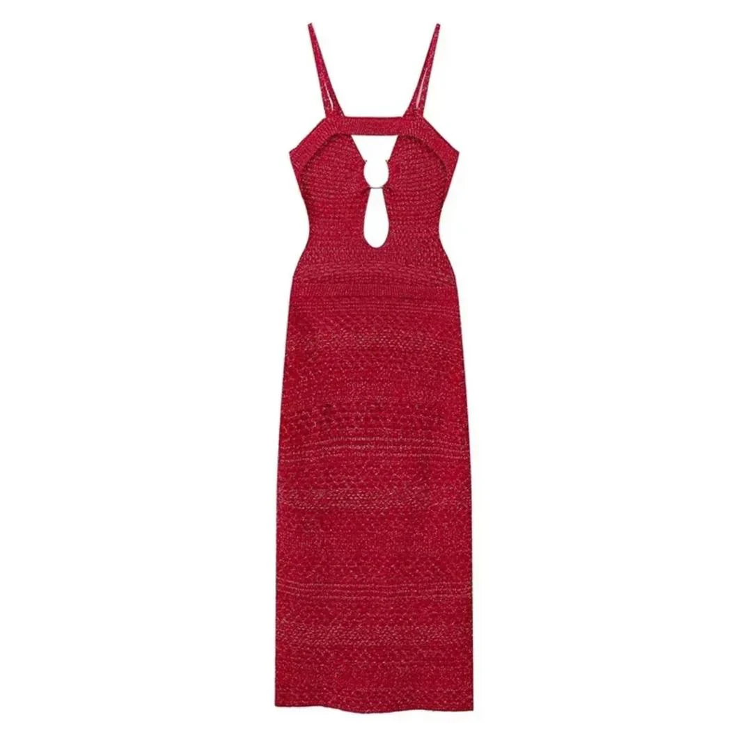 Huma Statement Backless Knitted Dress In Red - Image 4