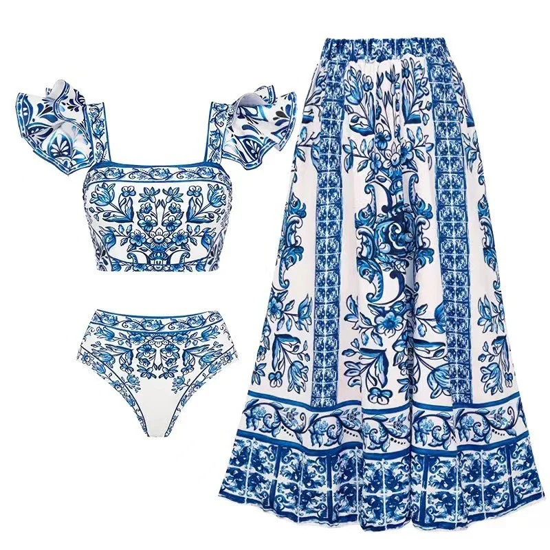 Inaya Swimsuit With Skirt In Blue - Image 3
