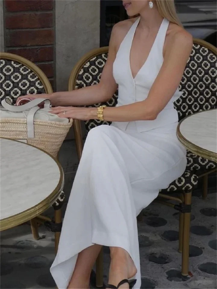 Ira Statement Vest Suit with Skirt In White - Image 4