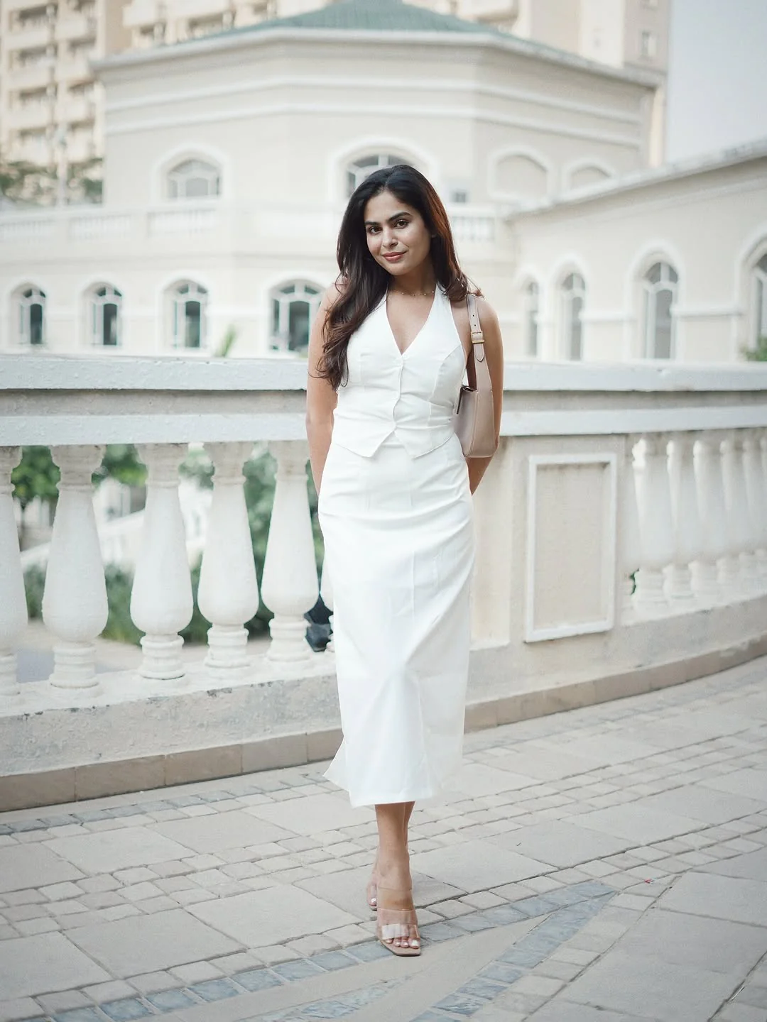Ira Statement Vest Suit with Skirt In White - Image 5