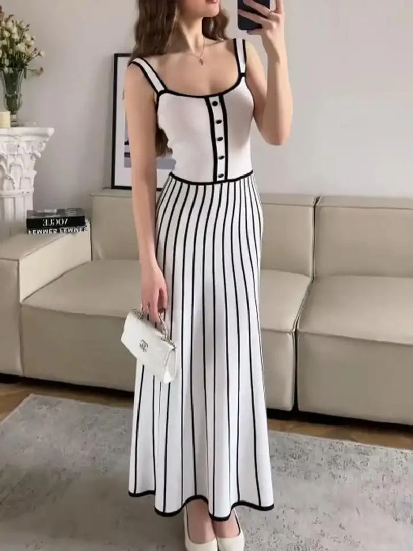 Irica Striped Soft Knit Dress In White