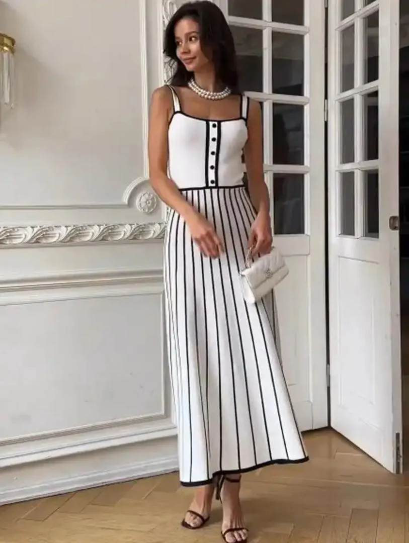 Irica Striped Soft Knit Dress In White - Image 2