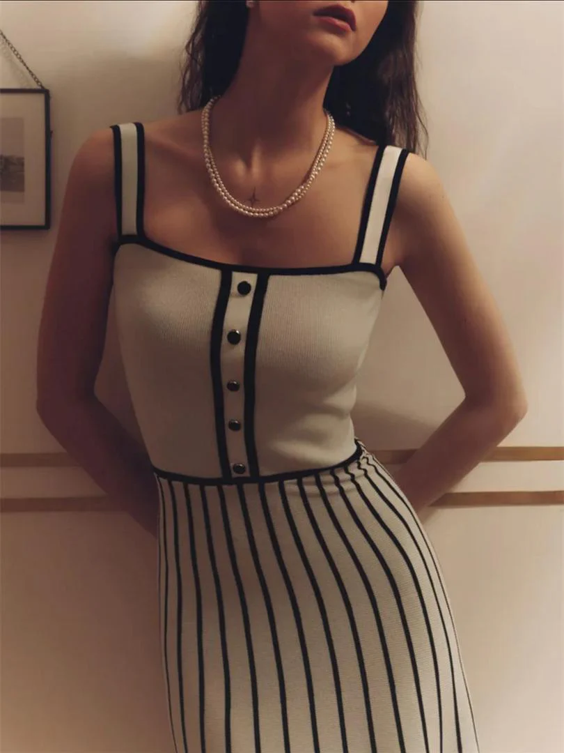 Irica Striped Soft Knit Dress In White - Image 3