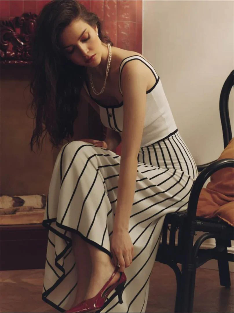 Irica Striped Soft Knit Dress In White - Image 4