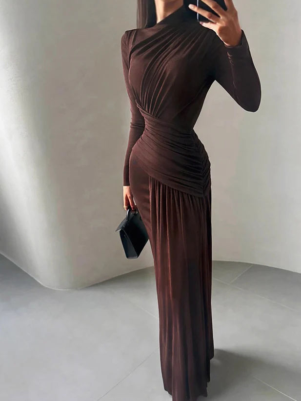 Isadora Luxe Bodycon Gathered Dress In Brown - Image 5