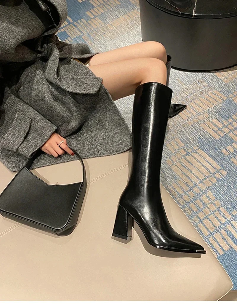 James Knee High Pointed Leather Boots - Image 7