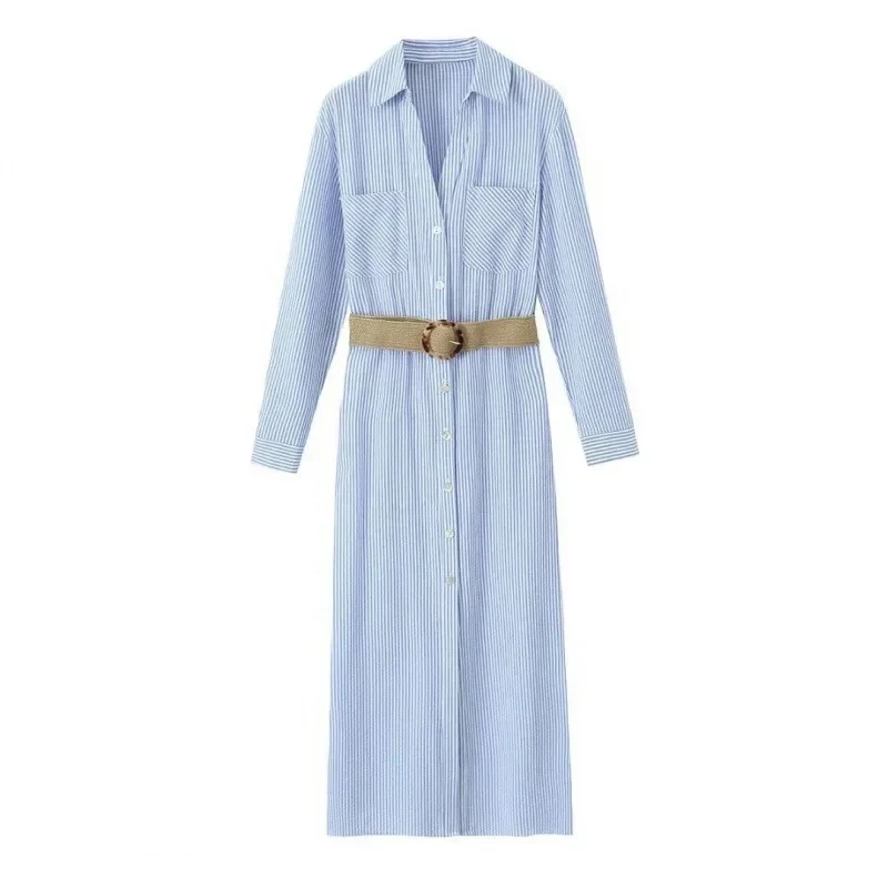 Jamie Luxe Striped Shirt Dress With Belt In Blue - Image 3