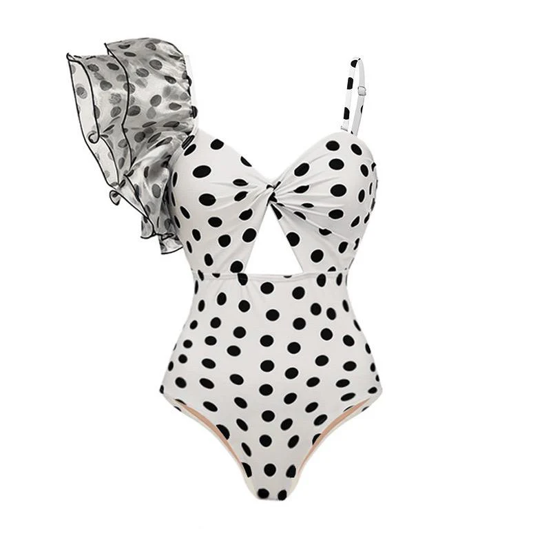 Janet Polka Swimsuit With Skirt In White - Image 3