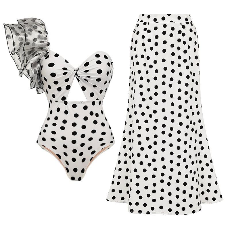 Janet Polka Swimsuit With Skirt In White - Image 4