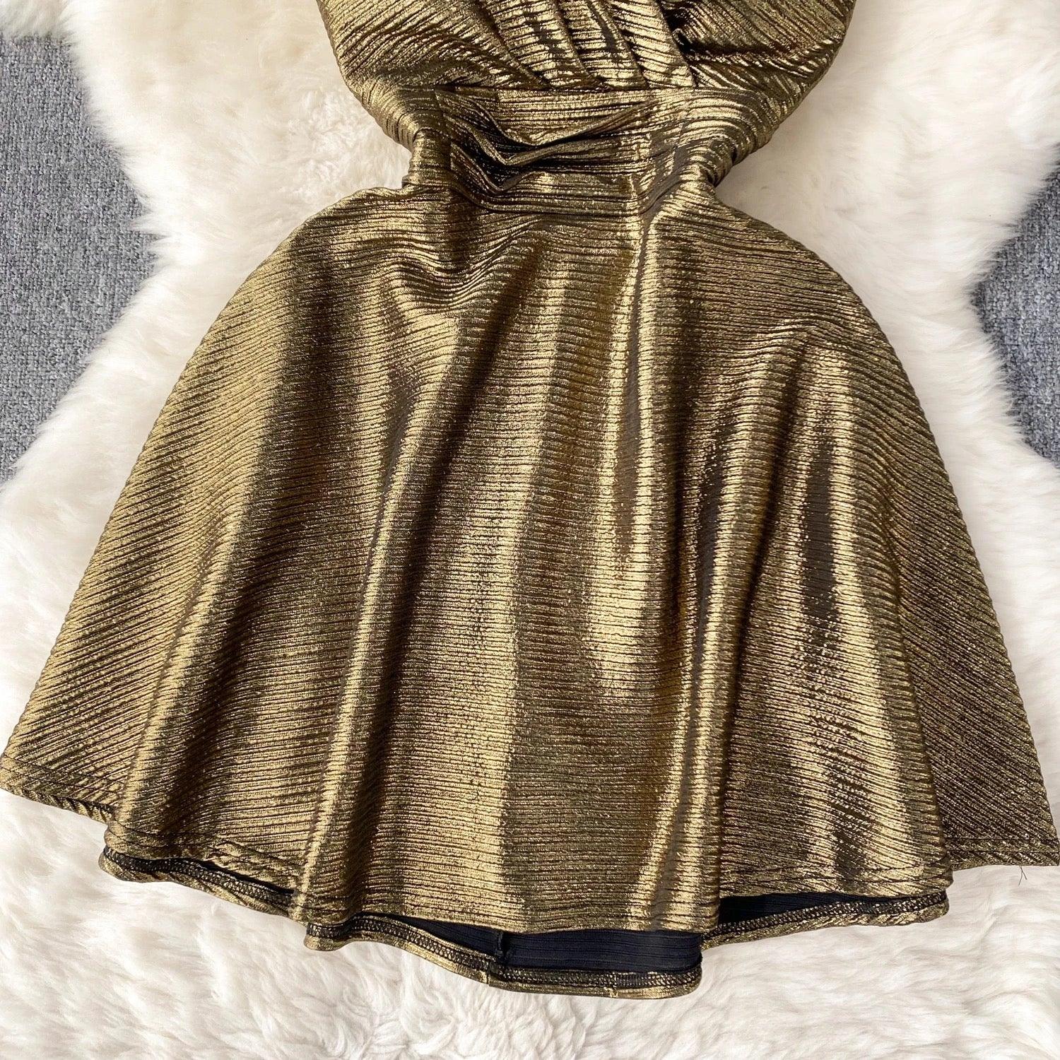 Janice Mettalic Party Dress In Brown - Image 5