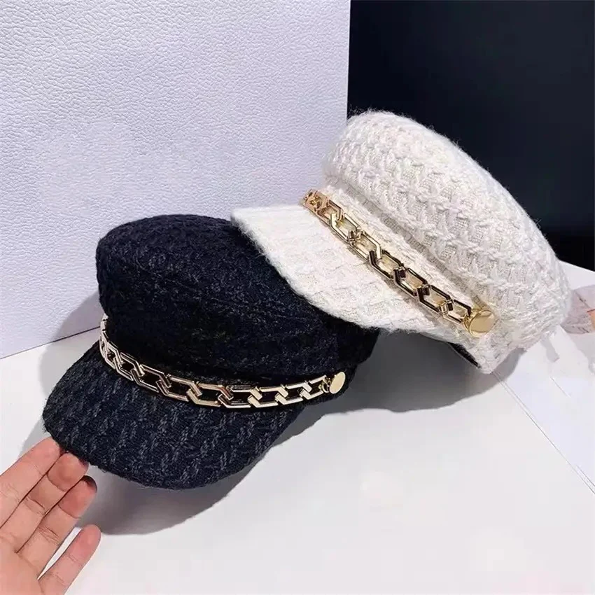 Jiah Tweed Beret Hats In White - Image 3