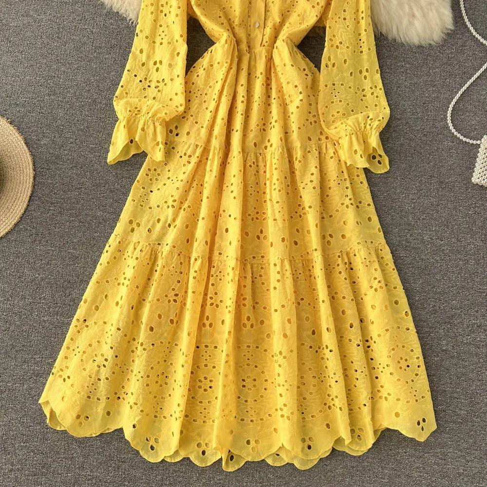 Jimmy Cotton Eyelet Midi Dress In Yellow - Image 4