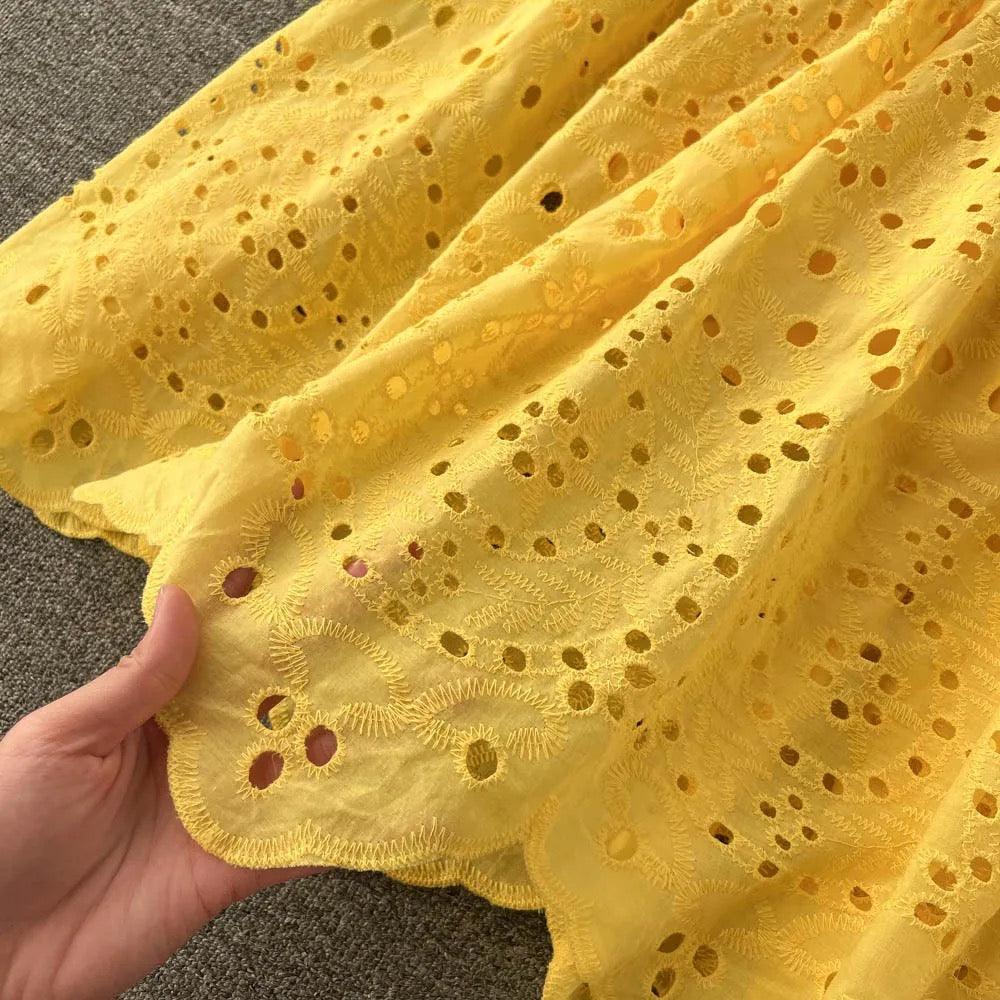 Jimmy Cotton Eyelet Midi Dress In Yellow - Image 7