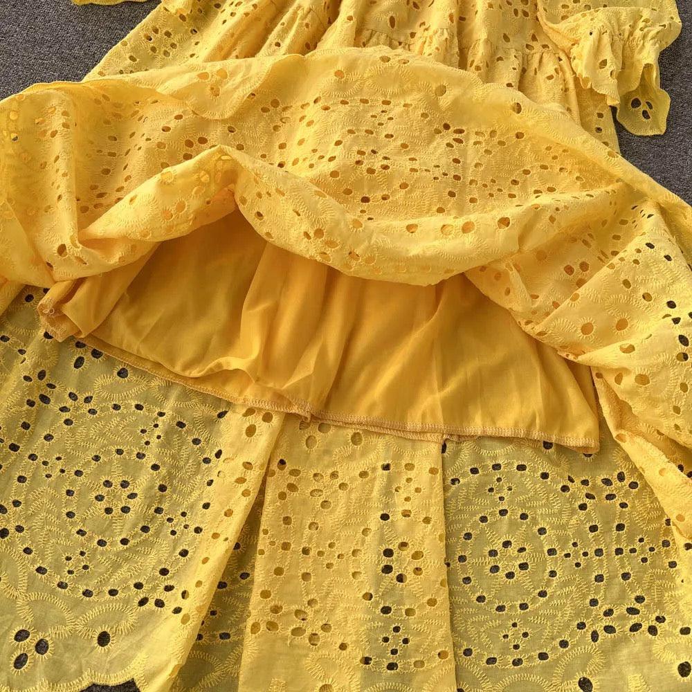 Jimmy Cotton Eyelet Midi Dress In Yellow - Image 9